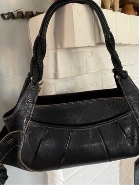 Cole Haan Black Leather Shoulder Bag with Braided Handles